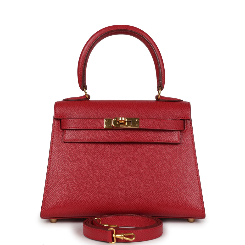 New Hermes Kelly Sellier 20 Rouge Vif Courchevel Gold Hardware