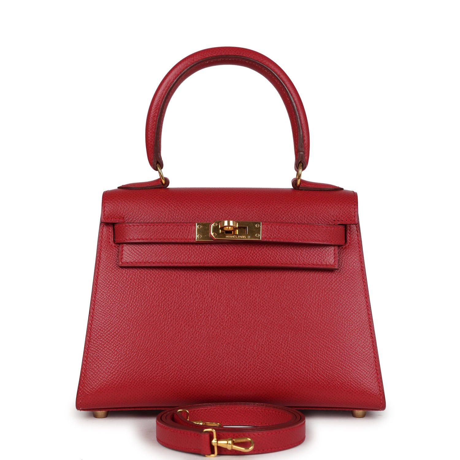New Hermes Kelly Sellier 20 Rouge Vif Courchevel Gold Hardware