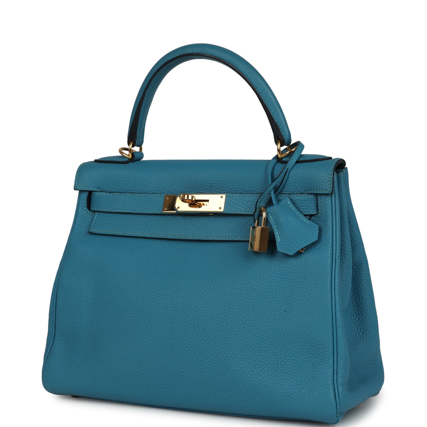 Pre-owned Hermes Kelly Retourne 28 Turquoise Togo Gold Hardware