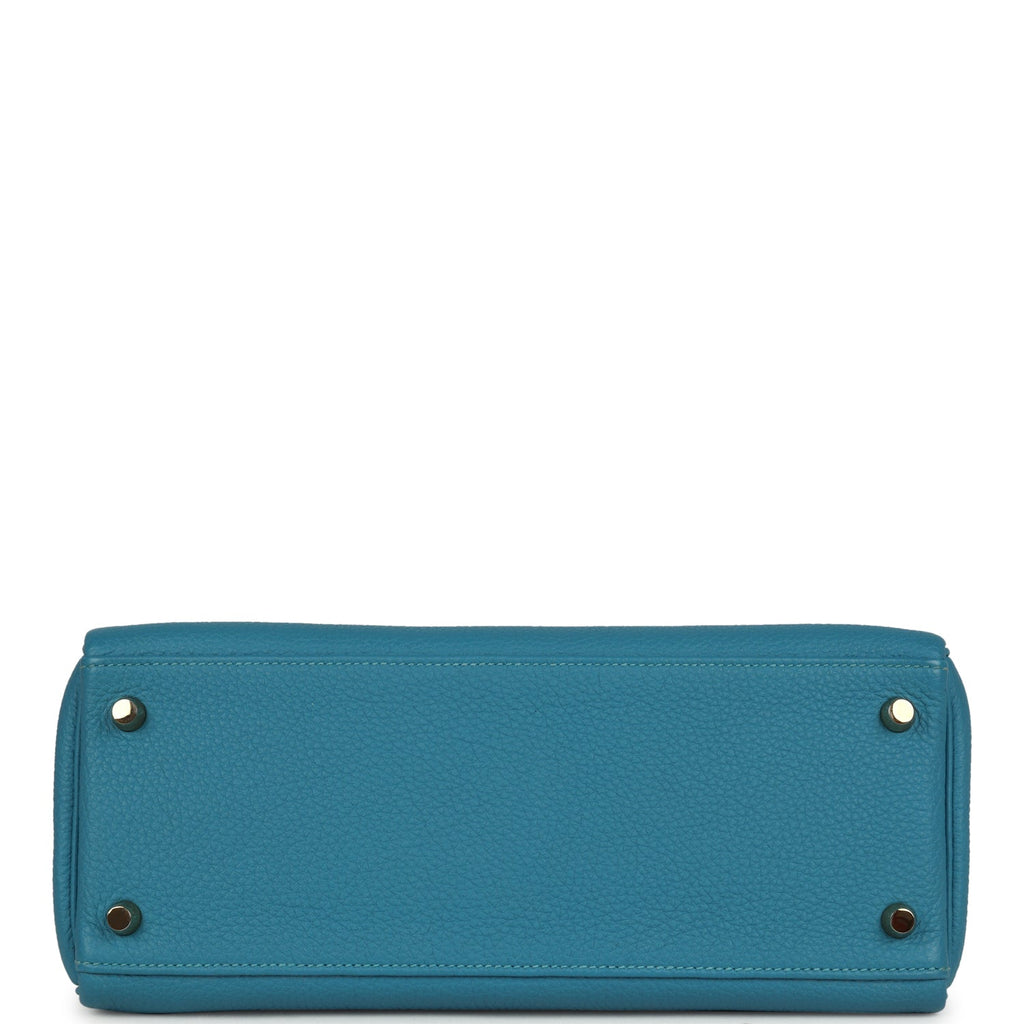 Pre-owned Hermes Kelly Retourne 28 Turquoise Togo Gold Hardware