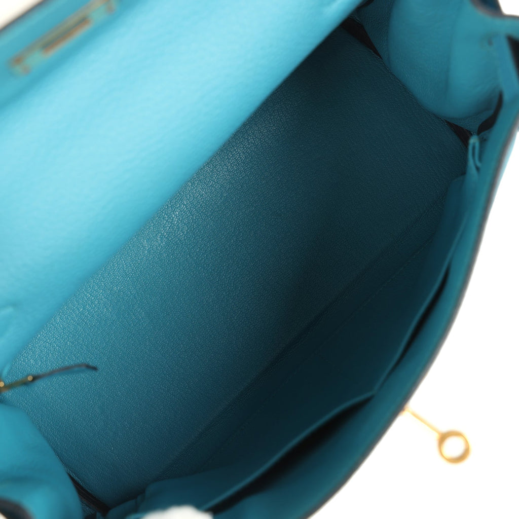 Pre-owned Hermes Kelly Retourne 28 Turquoise Togo Gold Hardware