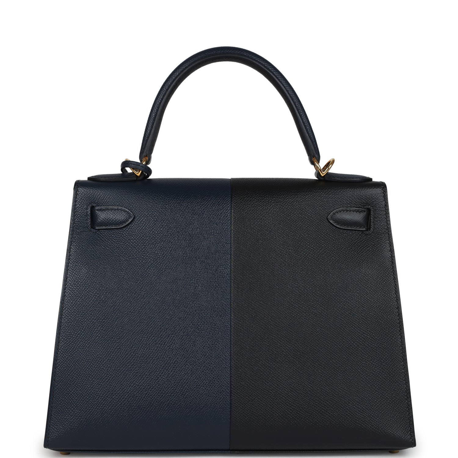 Pre-owned Hermes Kelly Sellier 28 Casaque Bleu Indigo and Black Epsom Gold Hardware