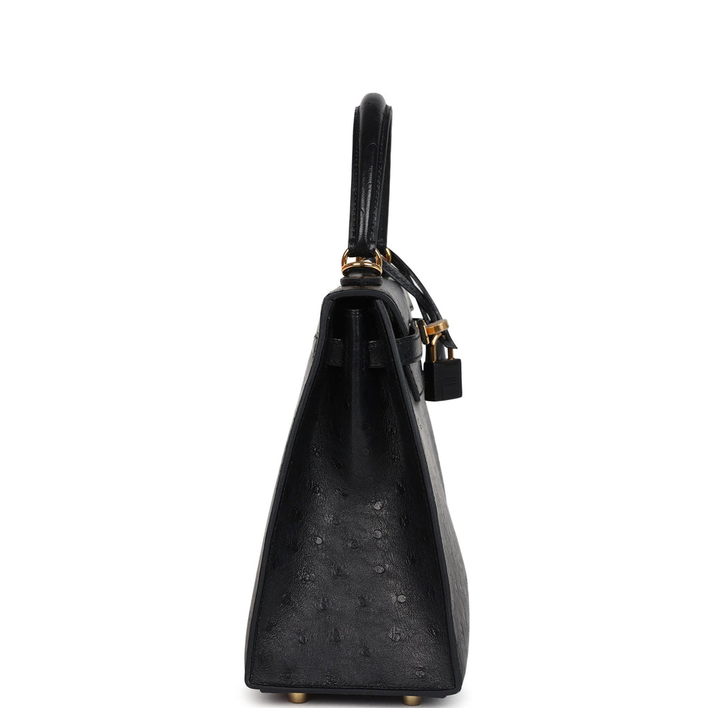 Hermes Kelly Sellier 25 Black Ostrich Gold Hardware