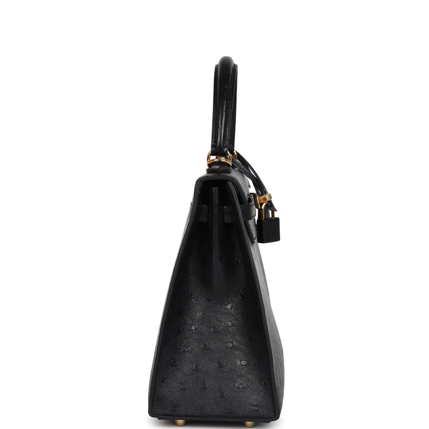 Hermes Kelly Sellier 25 Black Ostrich Gold Hardware