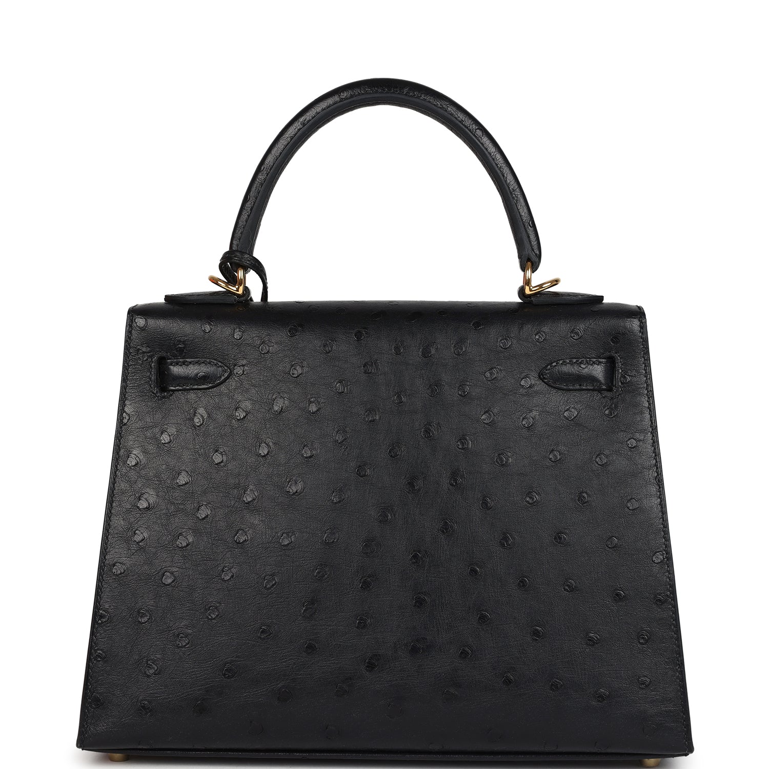 Hermes Kelly Sellier 25 Black Ostrich Gold Hardware