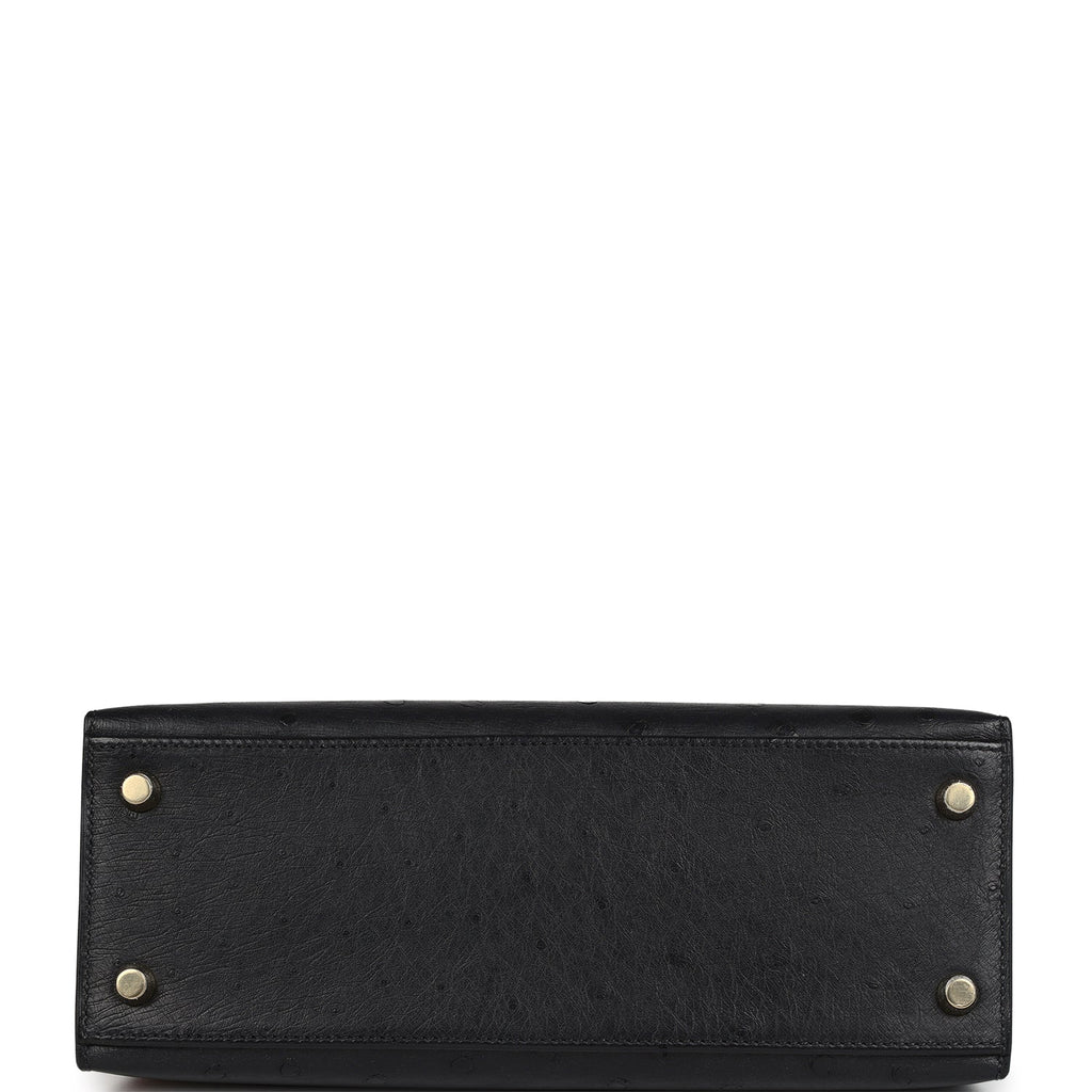 Hermes Kelly Sellier 25 Black Ostrich Gold Hardware