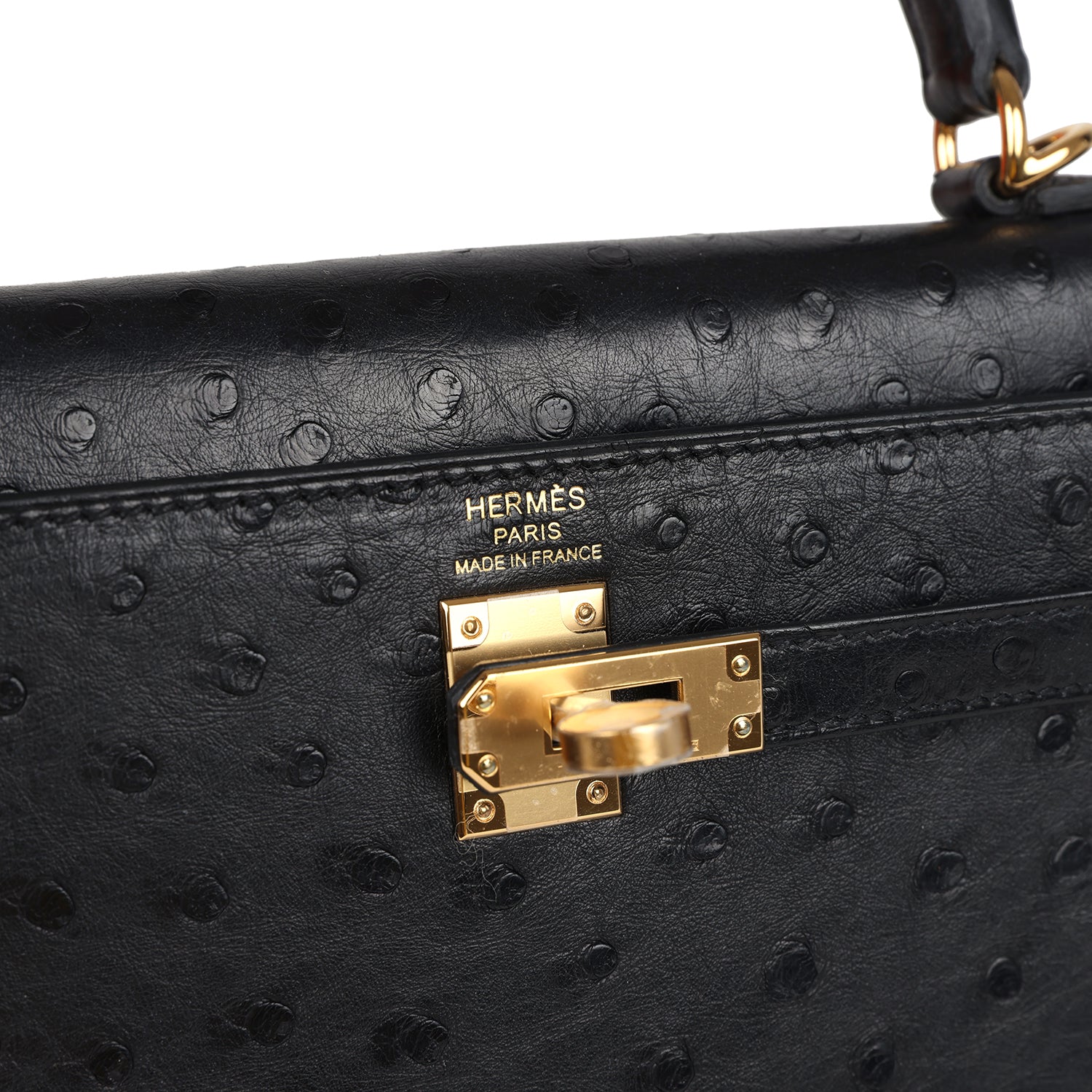 Hermes Kelly Sellier 25 Black Ostrich Gold Hardware
