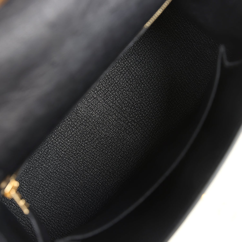 Hermes Kelly Sellier 25 Black Ostrich Gold Hardware
