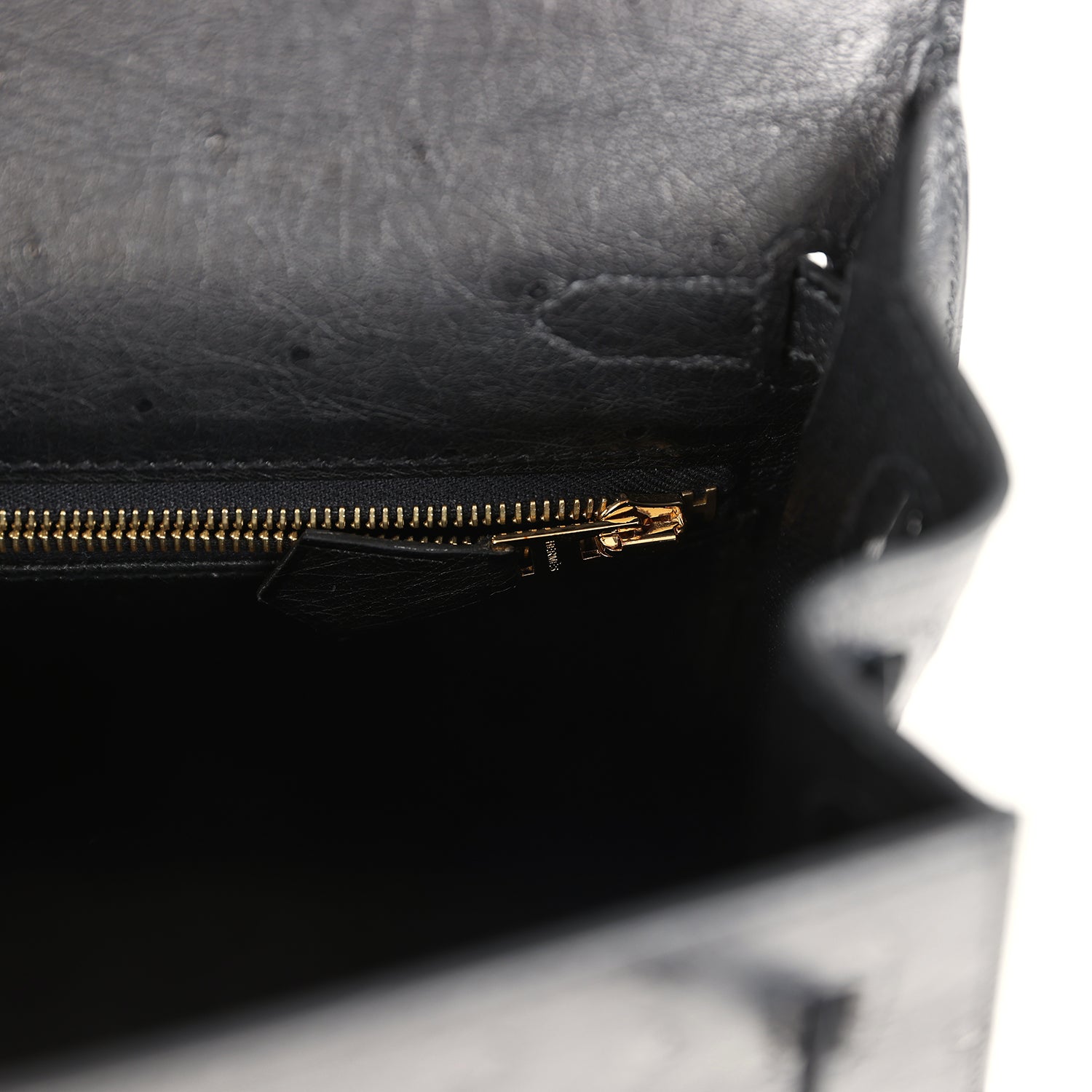 Hermes Kelly Sellier 25 Black Ostrich Gold Hardware