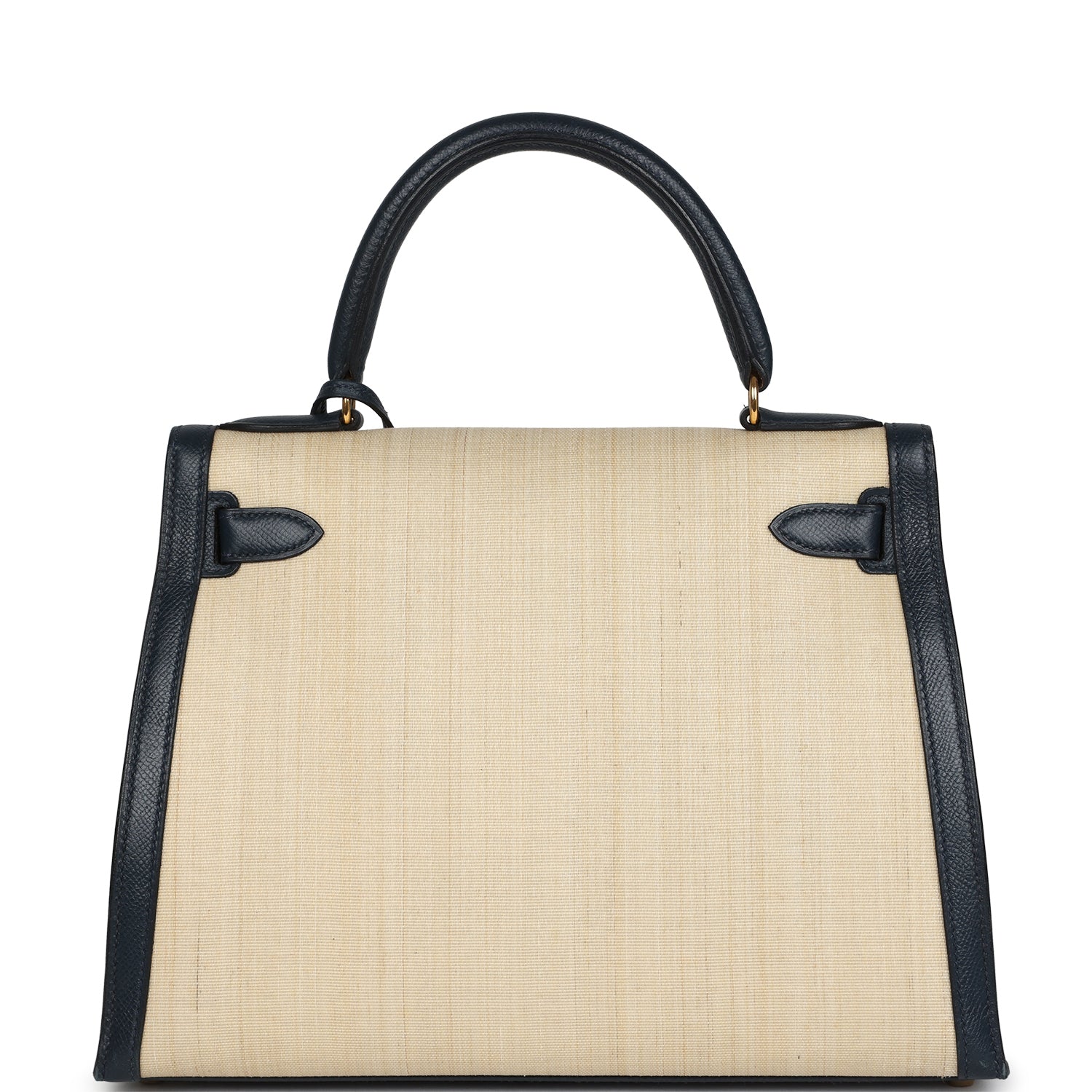 New Hermes Kelly Sellier 28 Bleu Marine Courchevel and Ecru Crinoline Gold Hardware