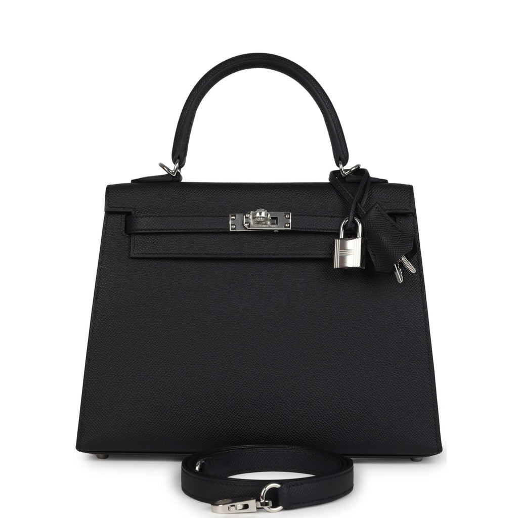 Hermes Kelly Sellier 25 Black Epsom Palladium Hardware