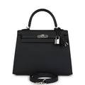 Hermes Kelly Sellier 25 Black Epsom Palladium Hardware