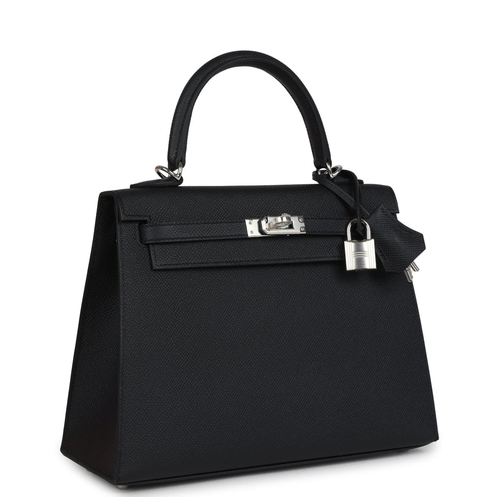 Hermes Kelly Sellier 25 Black Epsom Palladium Hardware