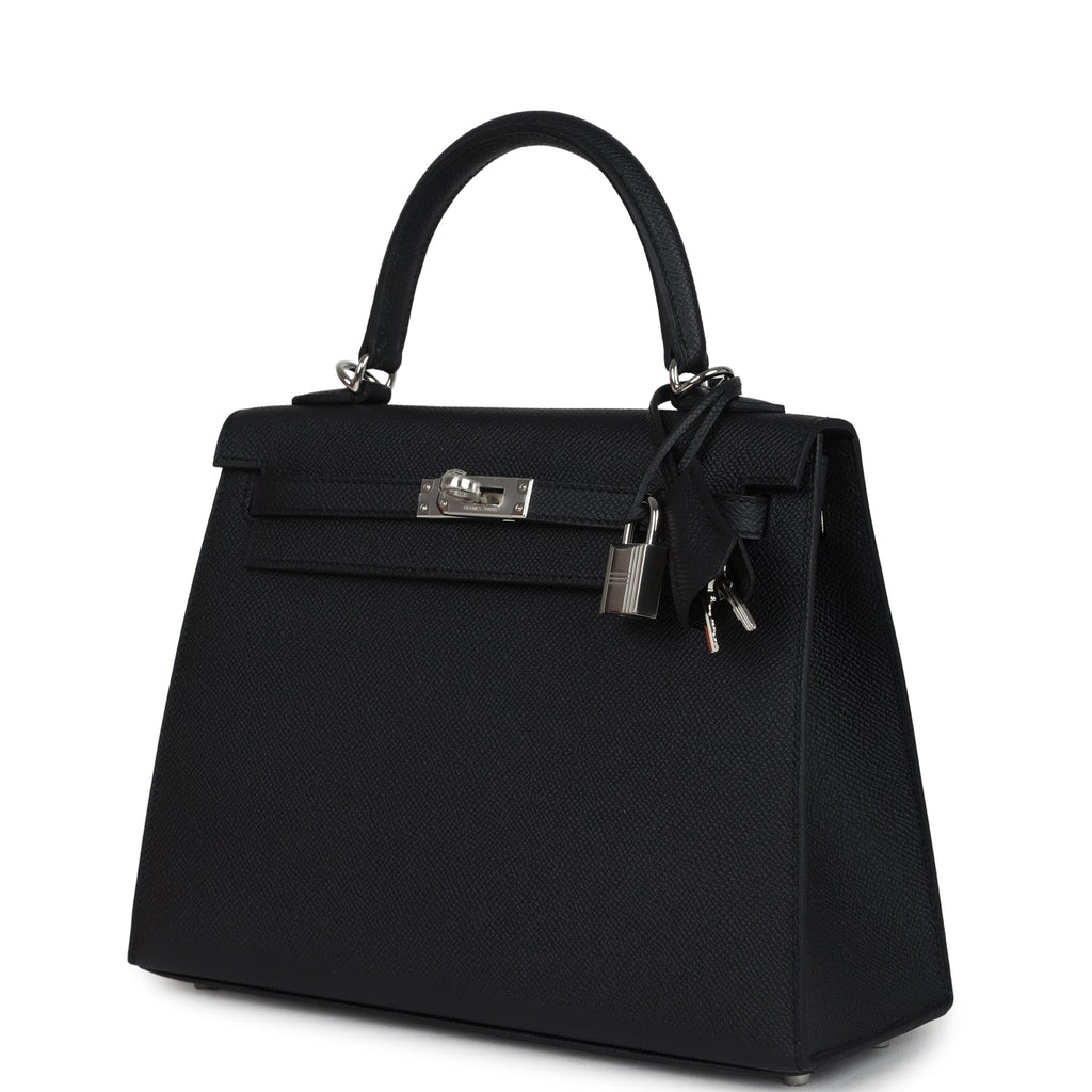 Hermes Kelly Sellier 25 Black Epsom Palladium Hardware