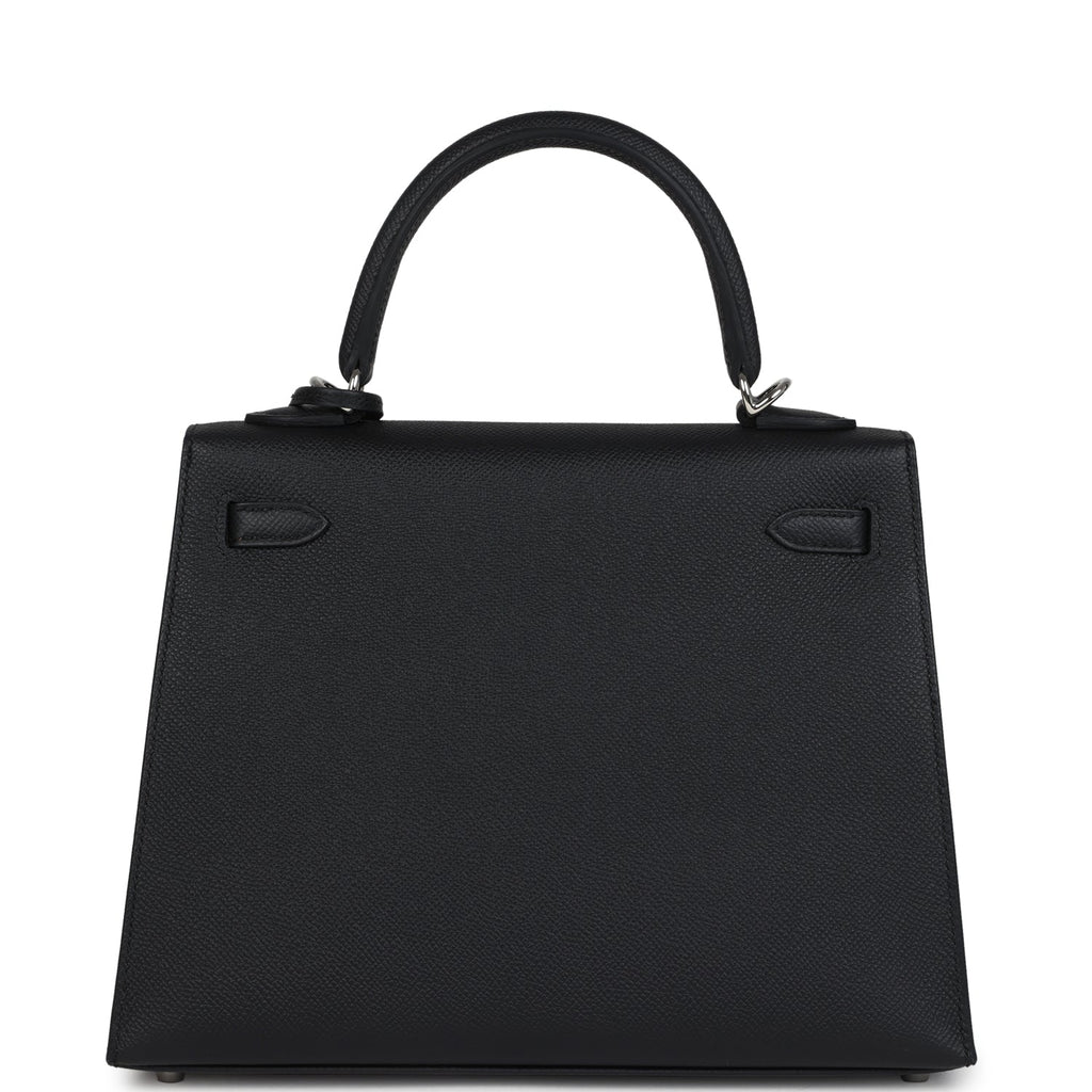 Hermes Kelly Sellier 25 Black Epsom Palladium Hardware