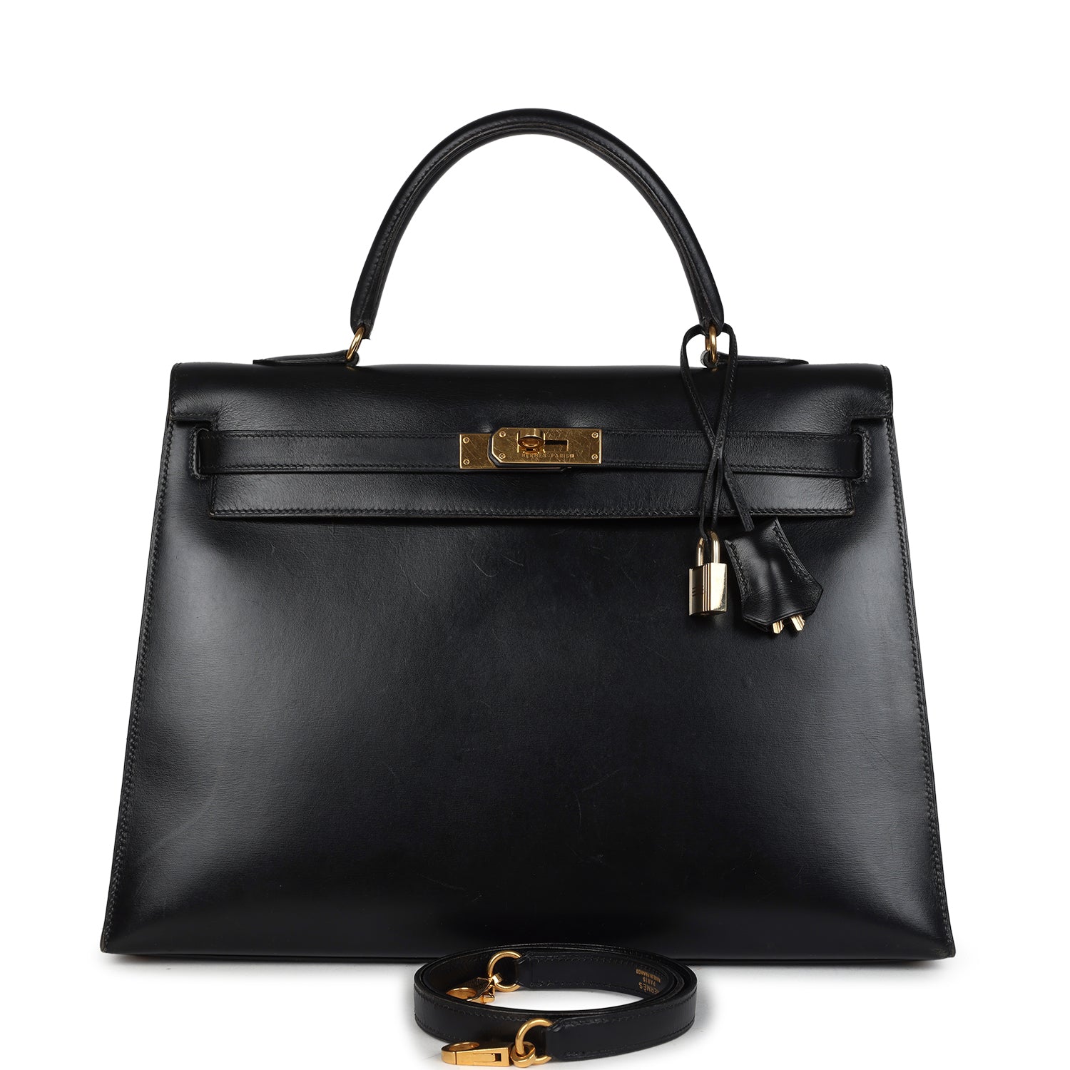 New Hermes Kelly Sellier 35 Black Box Gold Hardware