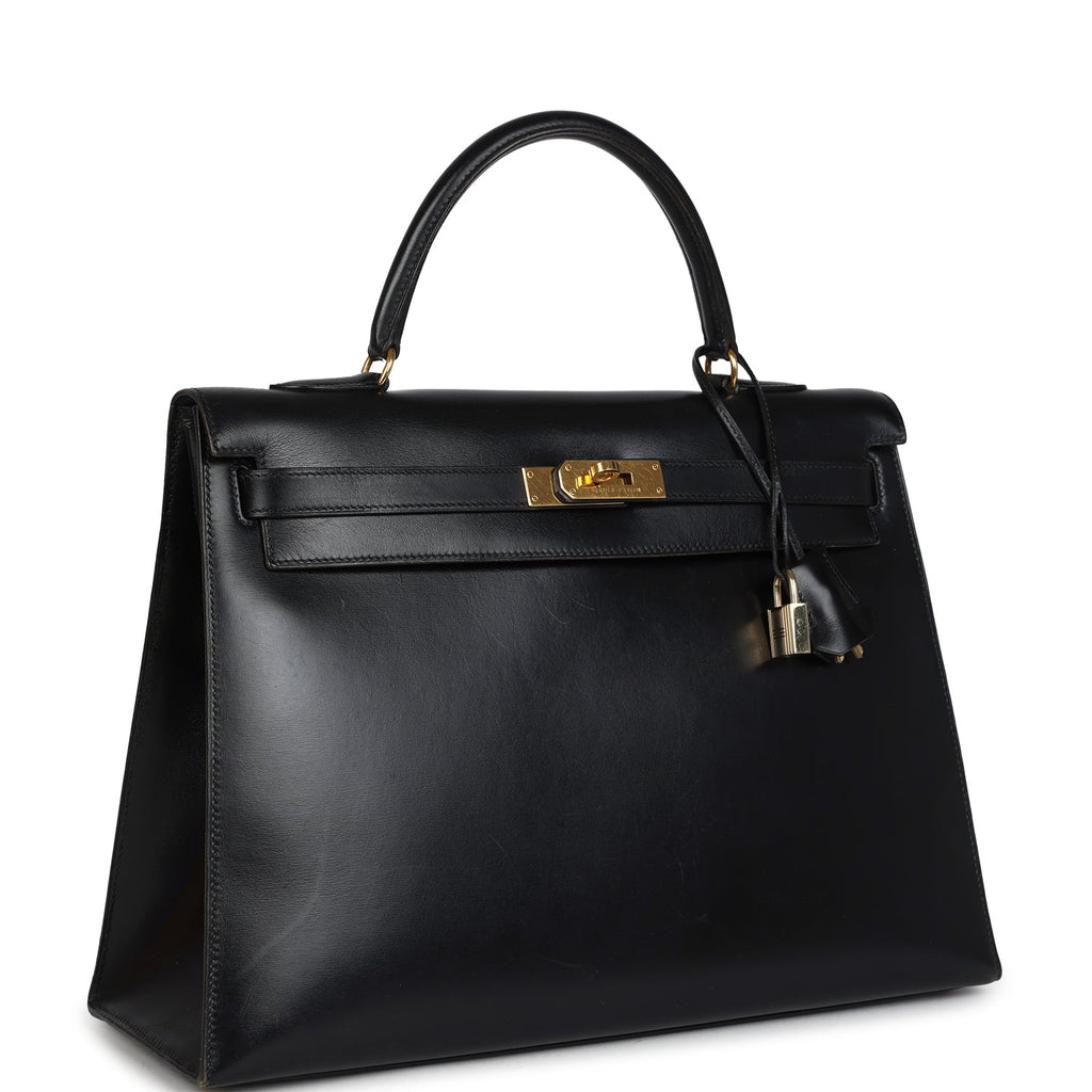 New Hermes Kelly Sellier 35 Black Box Gold Hardware