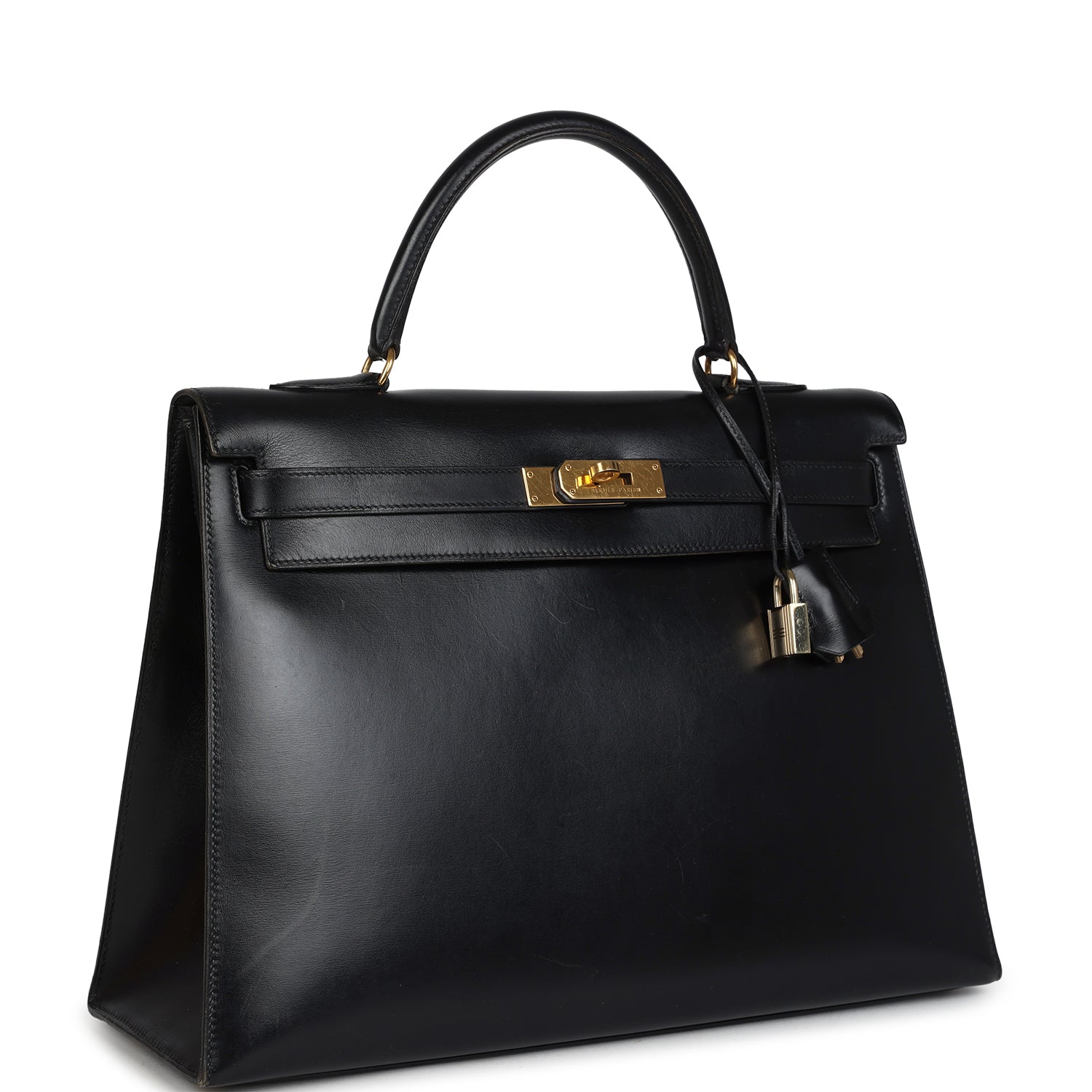 New Hermes Kelly Sellier 35 Black Box Gold Hardware