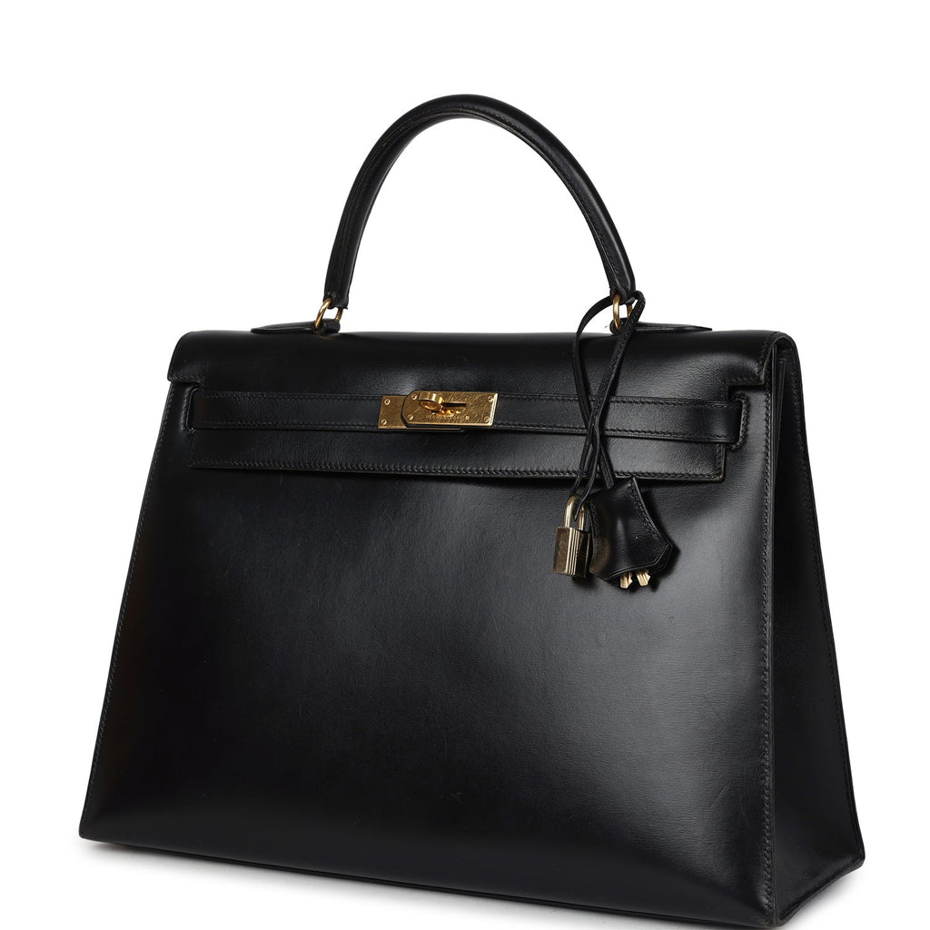 New Hermes Kelly Sellier 35 Black Box Gold Hardware