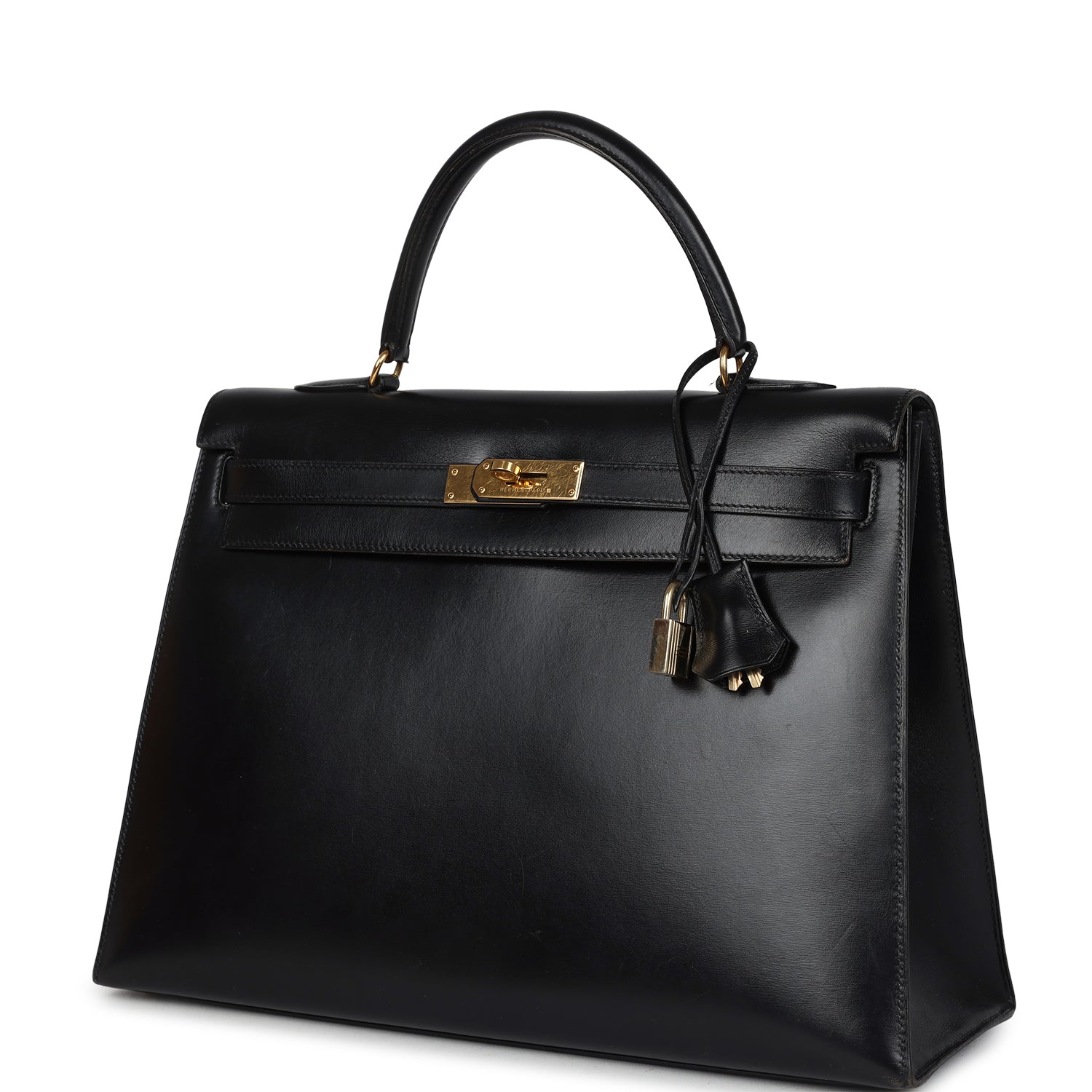 New Hermes Kelly Sellier 35 Black Box Gold Hardware