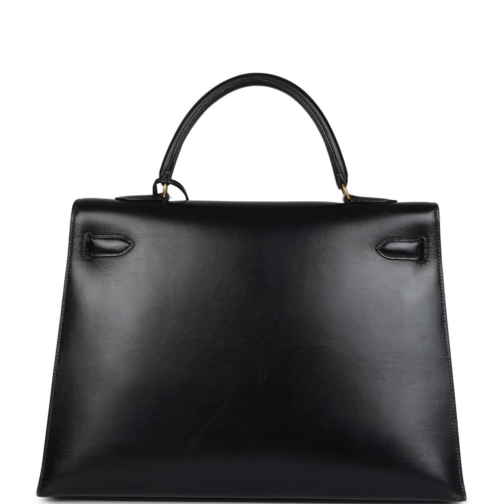 New Hermes Kelly Sellier 35 Black Box Gold Hardware