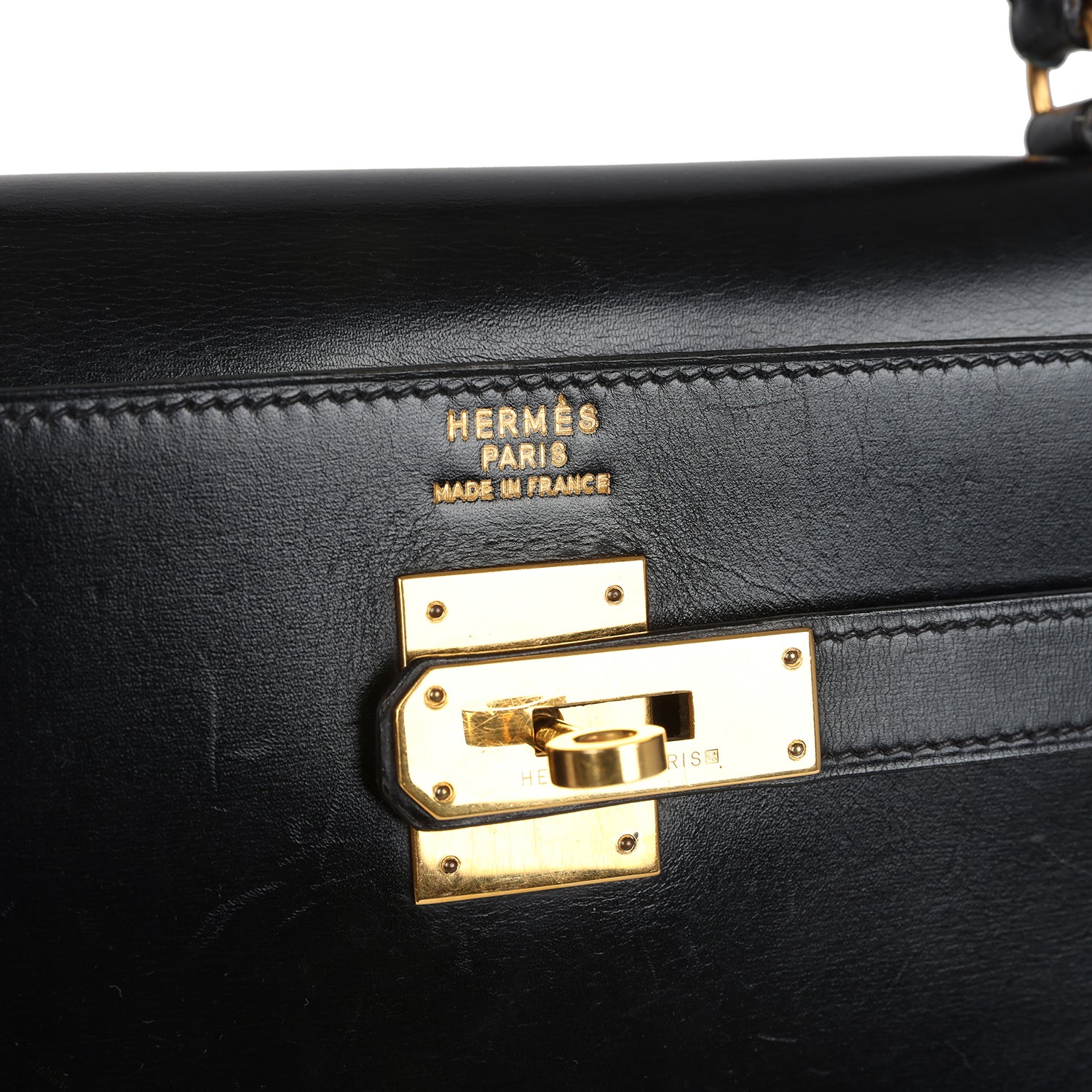 New Hermes Kelly Sellier 35 Black Box Gold Hardware