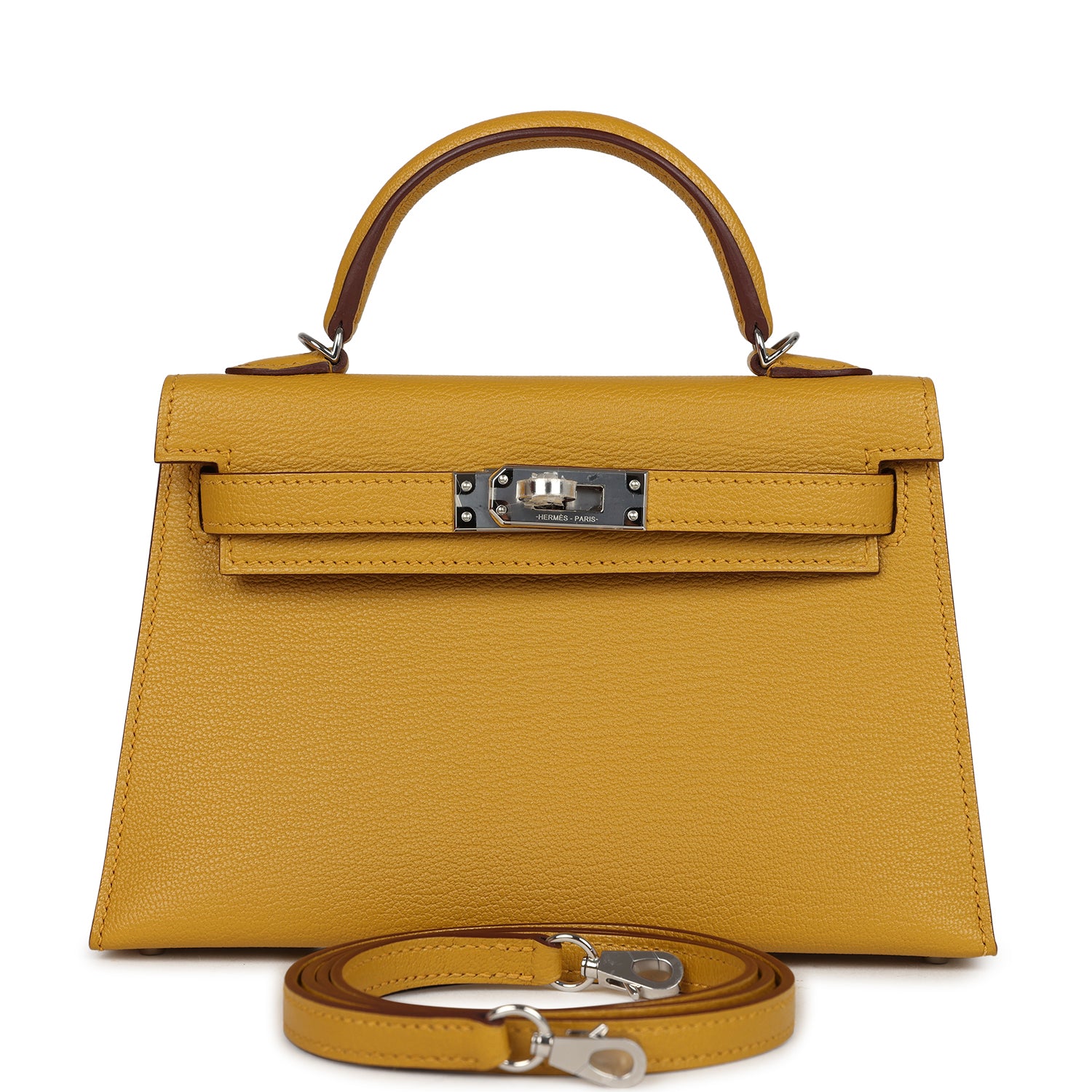 Hermes Kelly Sellier 20 Jaune Ambre Verso Chèvre Mysore Palladium Hardware