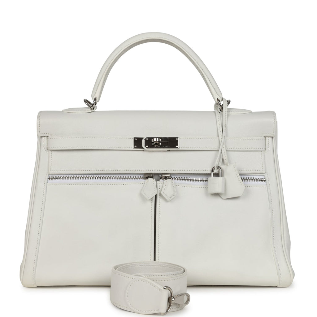 Hermes Kelly Lakis 35 White Swift Palladium Hardware