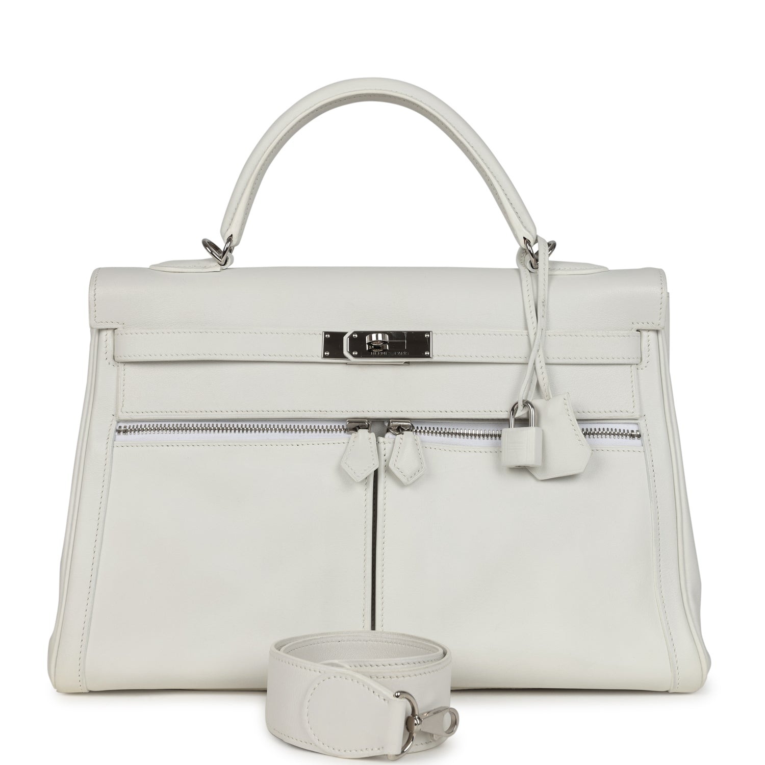 Hermes Kelly Lakis 35 White Swift Palladium Hardware