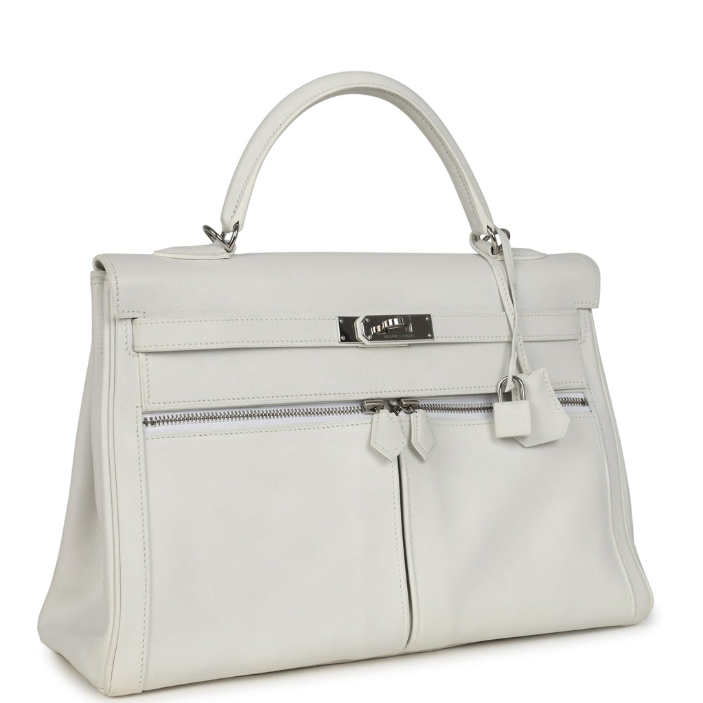 Hermes Kelly Lakis 35 White Swift Palladium Hardware