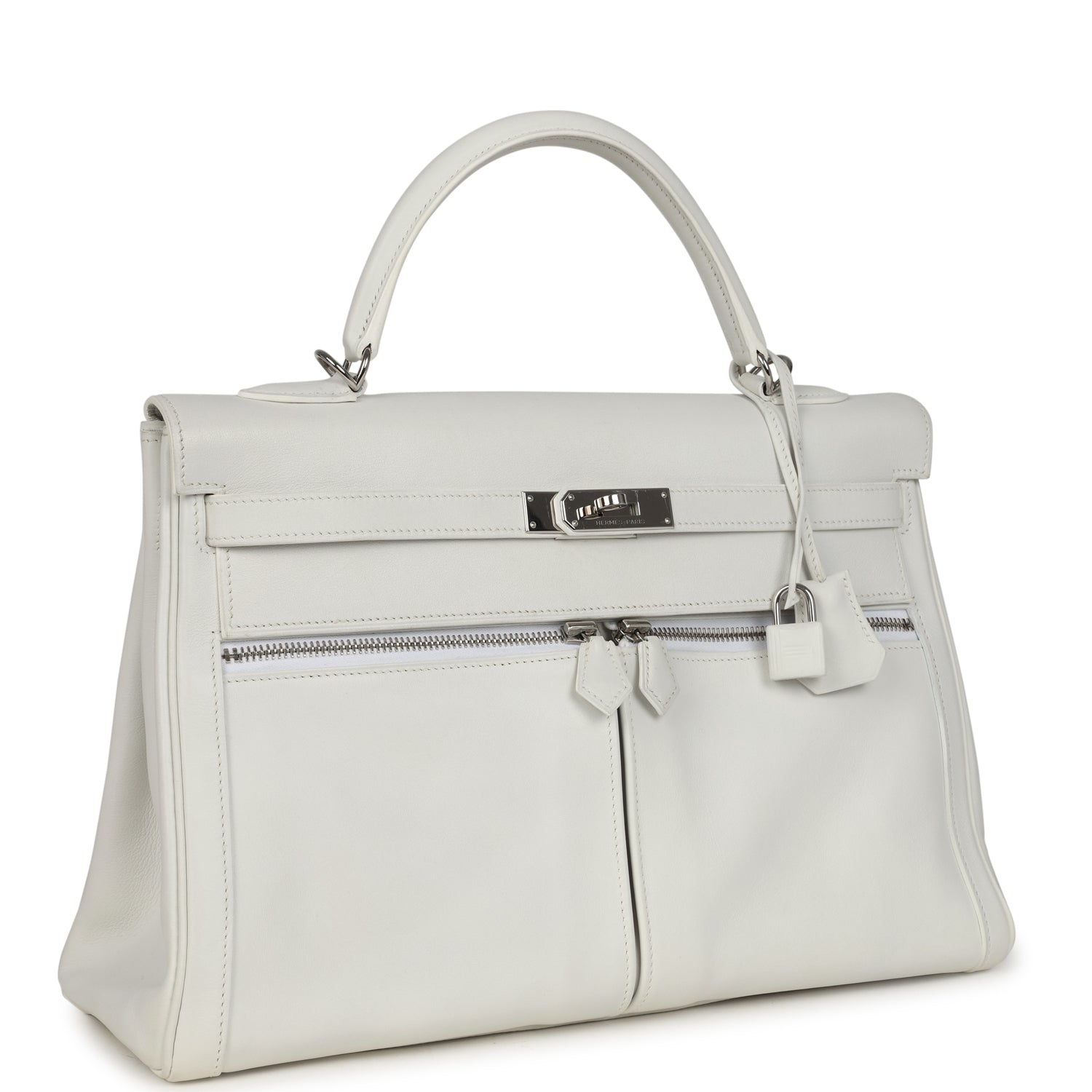 Hermes Kelly Lakis 35 White Swift Palladium Hardware