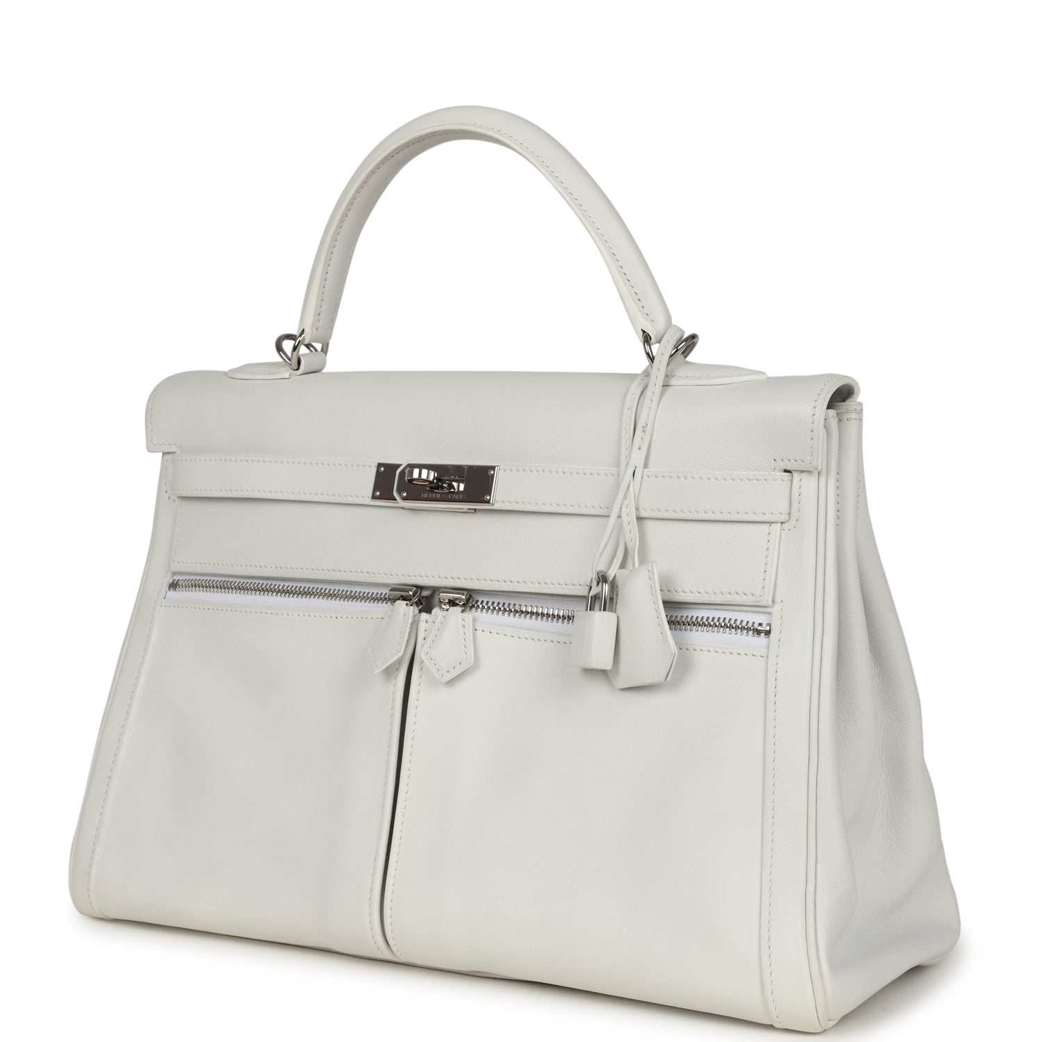Hermes Kelly Lakis 35 White Swift Palladium Hardware