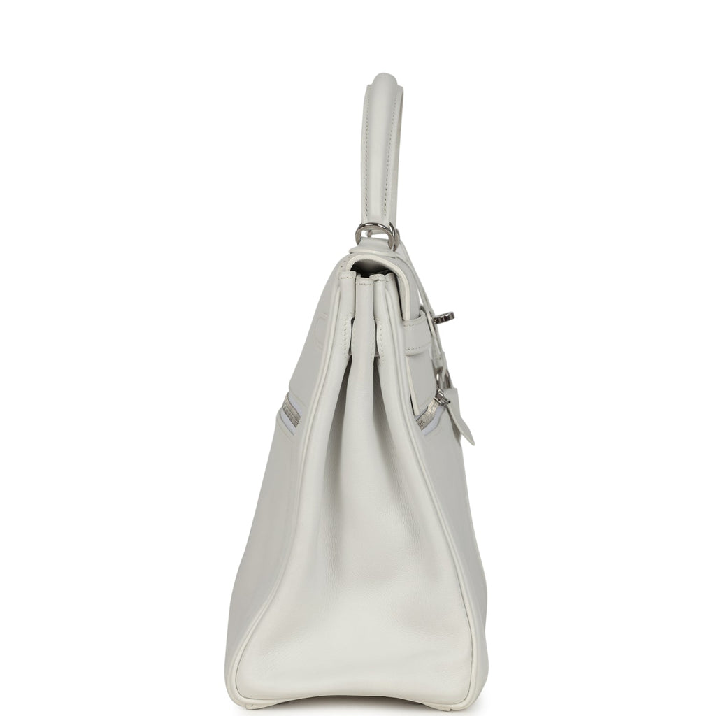 Hermes Kelly Lakis 35 White Swift Palladium Hardware