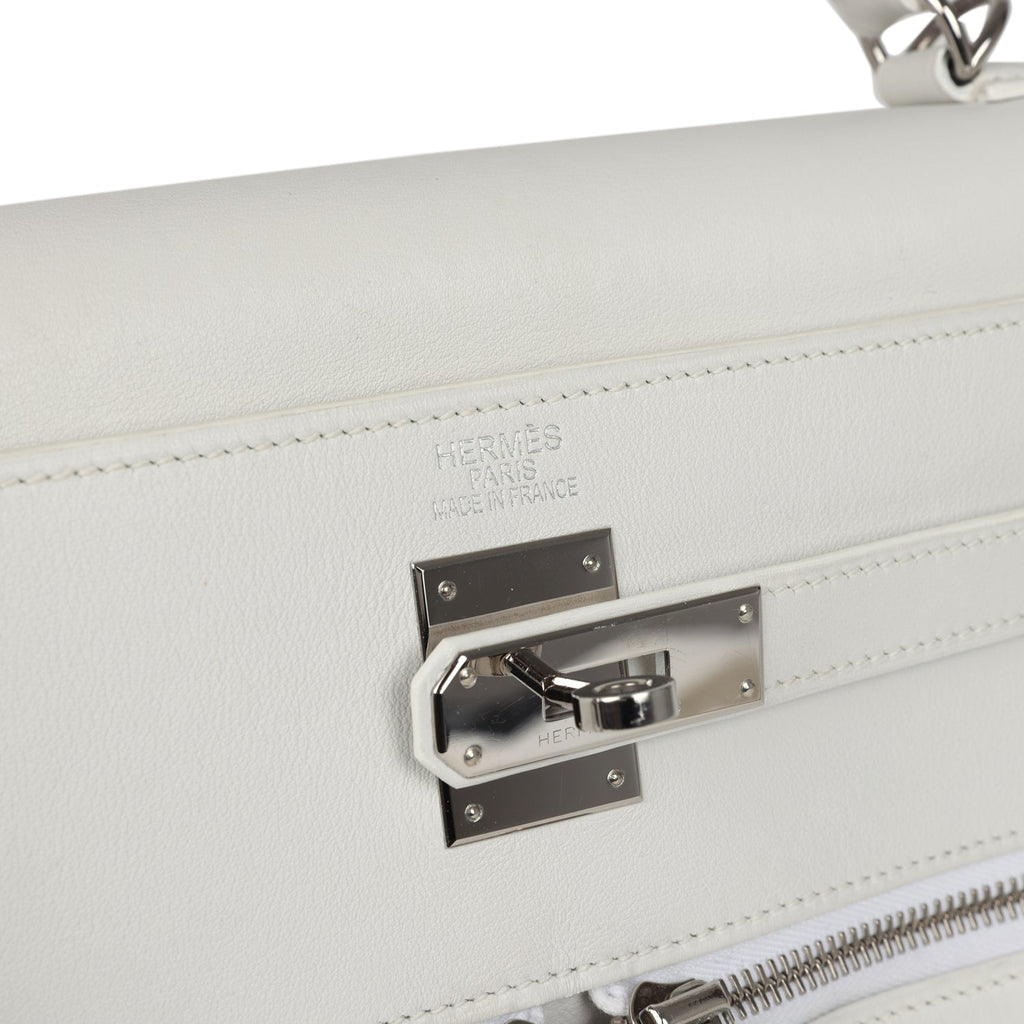 Hermes Kelly Lakis 35 White Swift Palladium Hardware