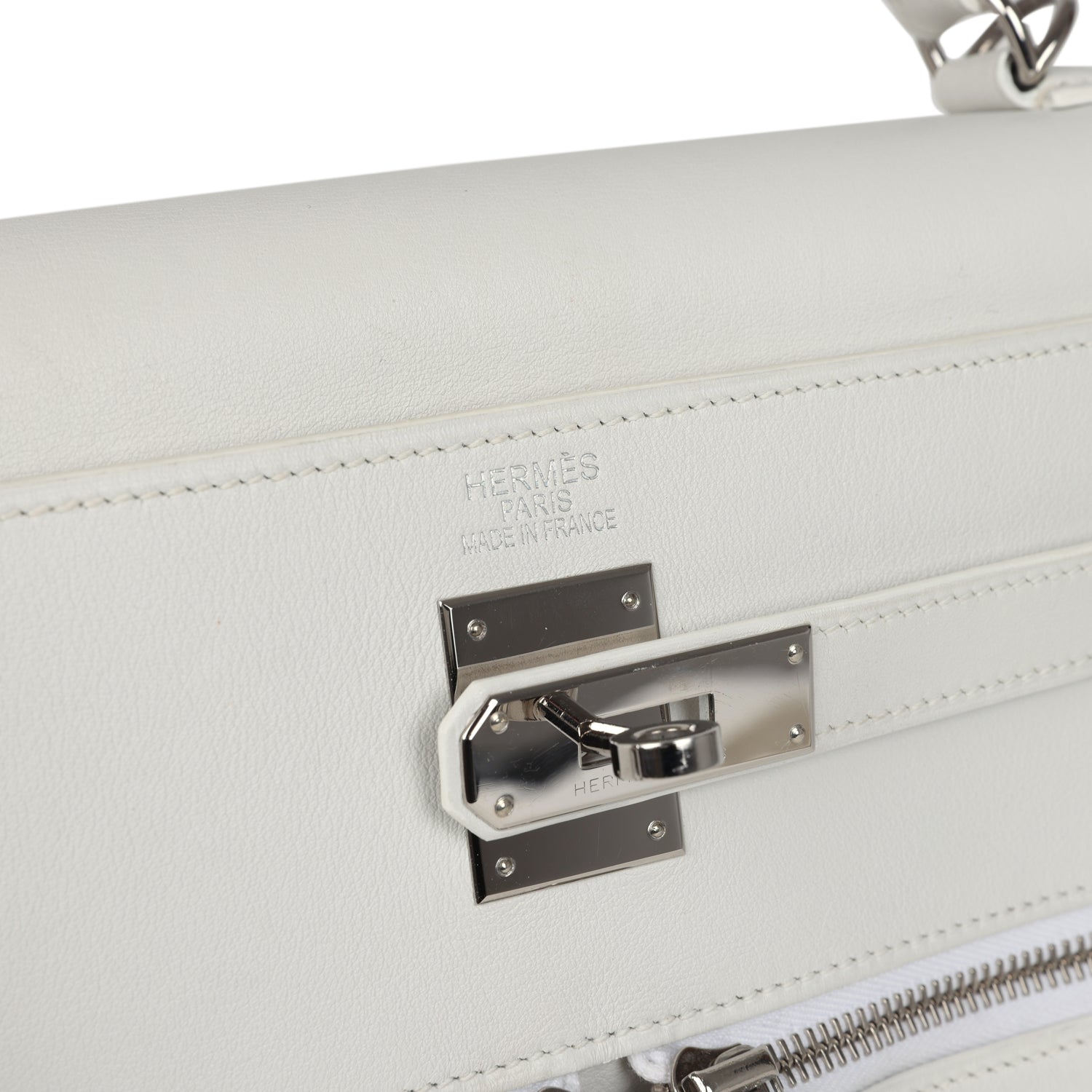 Hermes Kelly Lakis 35 White Swift Palladium Hardware