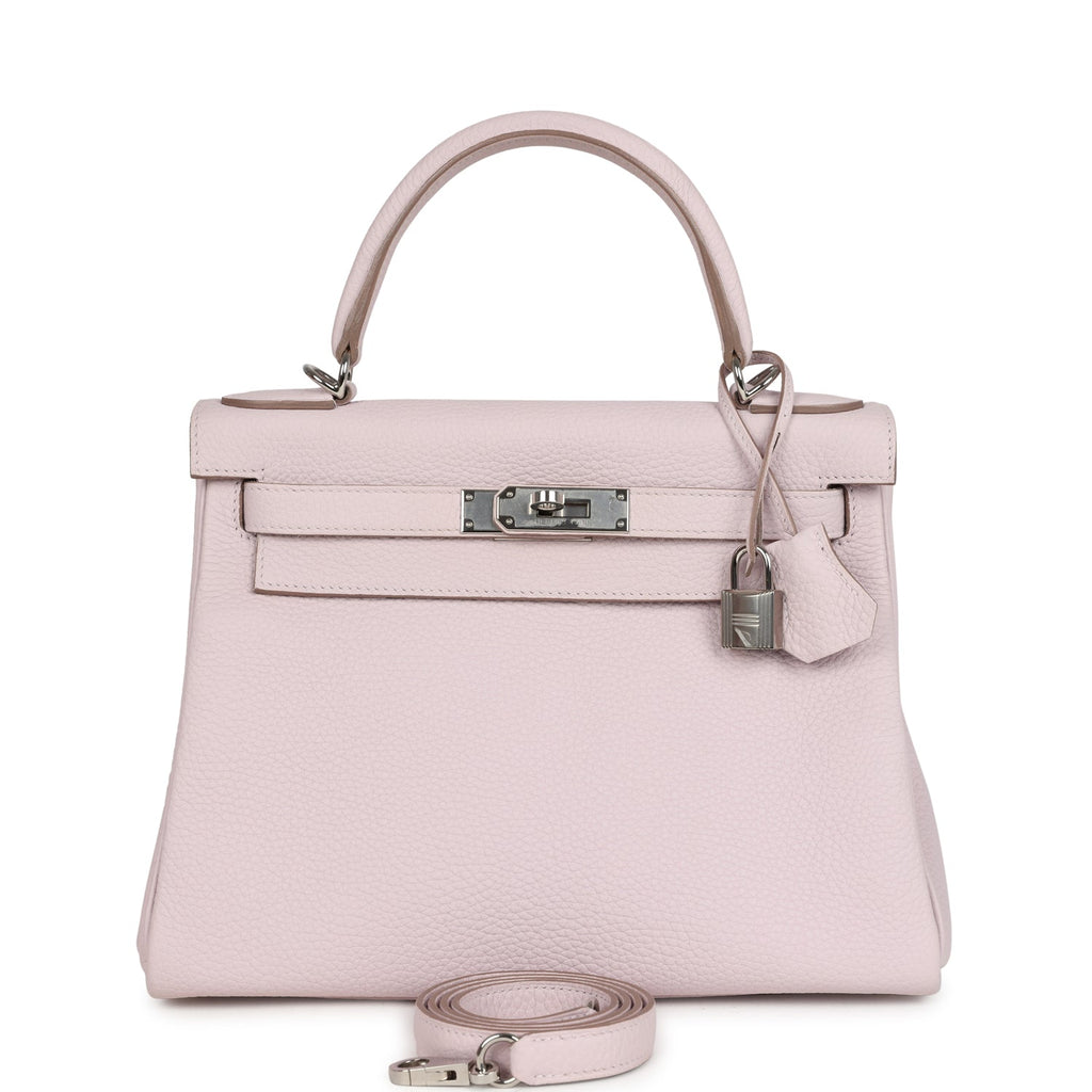 New Hermes Kelly Retourne 28 Mauve Pale Clemence Palladium Hardware