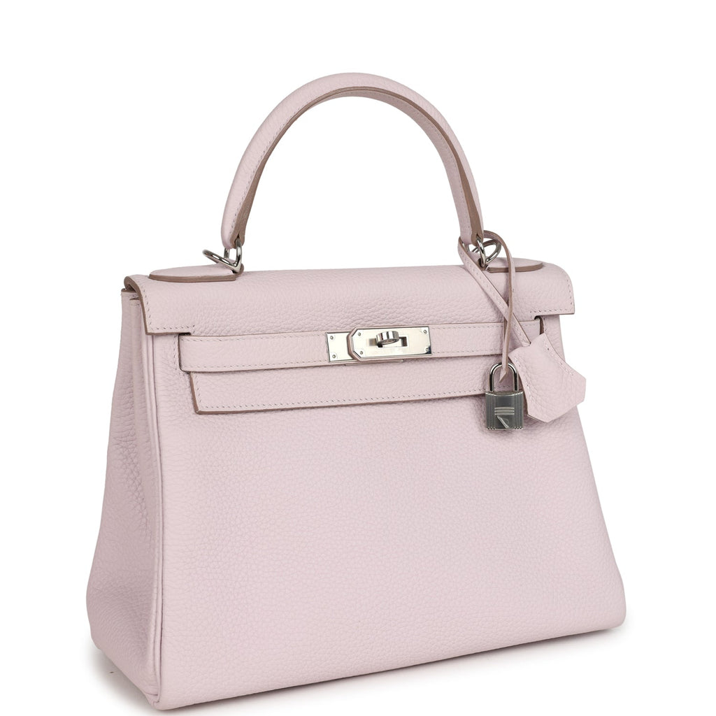 New Hermes Kelly Retourne 28 Mauve Pale Clemence Palladium Hardware