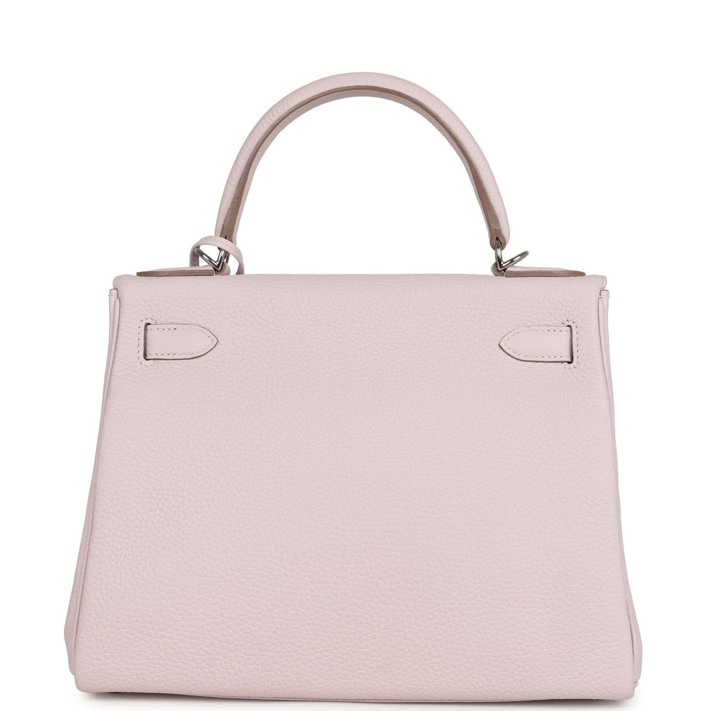 New Hermes Kelly Retourne 28 Mauve Pale Clemence Palladium Hardware