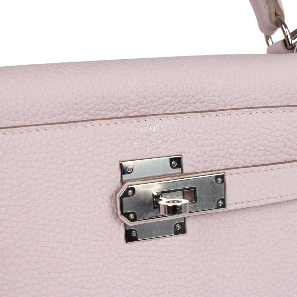 New Hermes Kelly Retourne 28 Mauve Pale Clemence Palladium Hardware