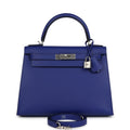 Pre-owned Hermes Kelly Sellier 28 Bleu Electric Epsom Brushed Palladium Hardware