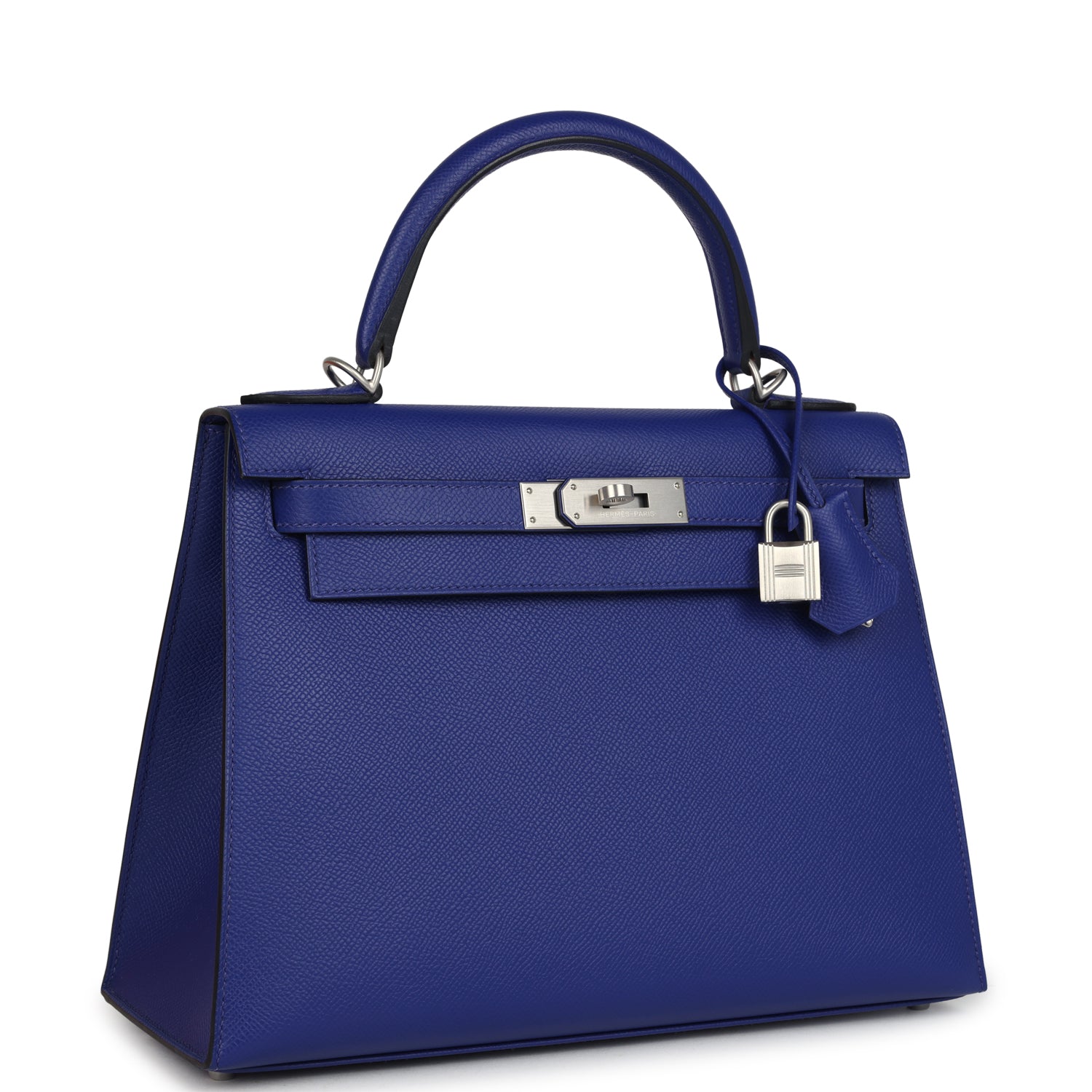 Pre-owned Hermes Kelly Sellier 28 Bleu Electric Epsom Brushed Palladium Hardware