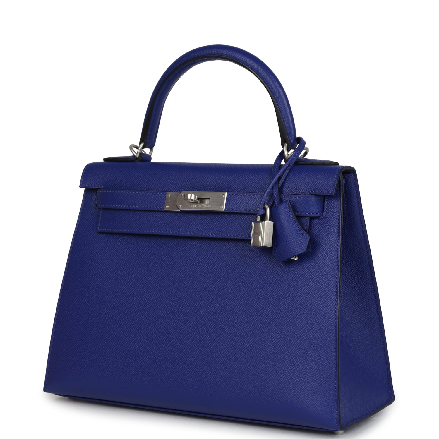 Pre-owned Hermes Kelly Sellier 28 Bleu Electric Epsom Brushed Palladium Hardware