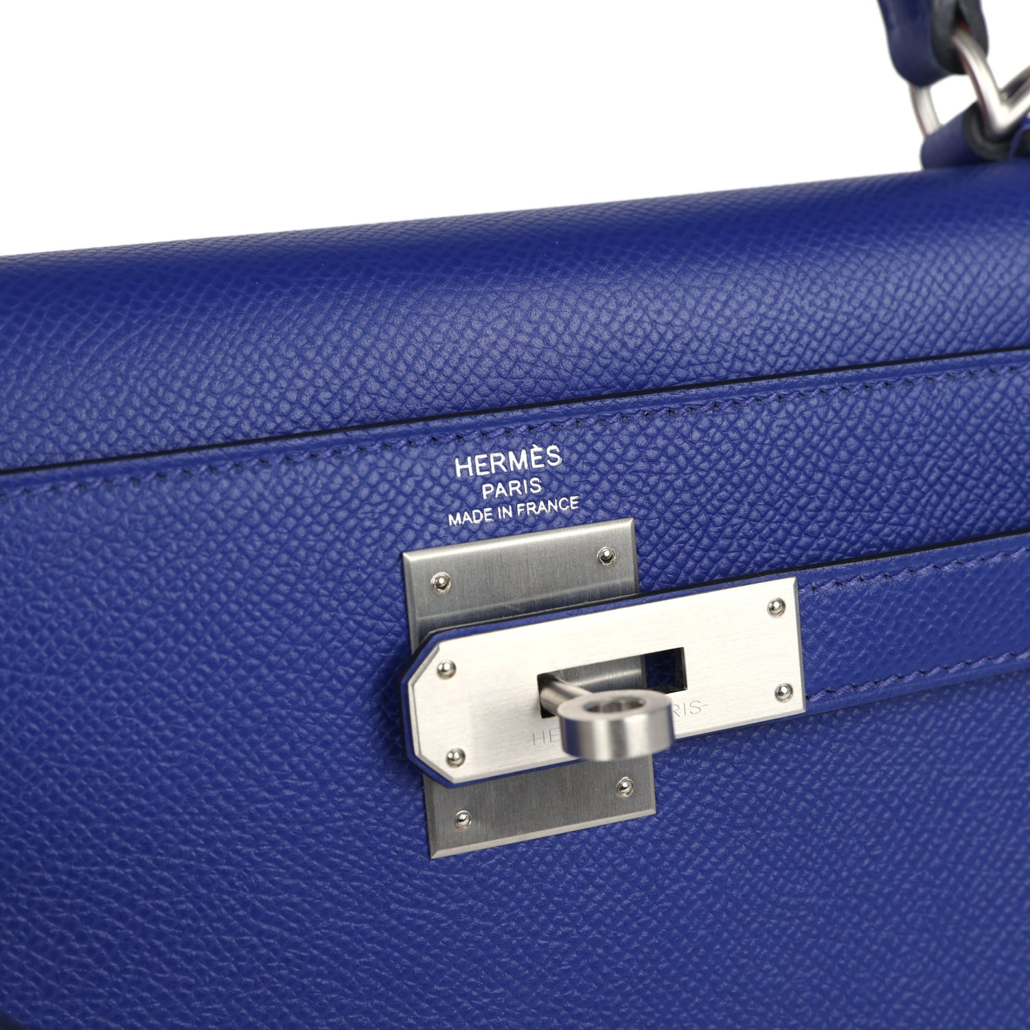 Pre-owned Hermes Kelly Sellier 28 Bleu Electric Epsom Brushed Palladium Hardware