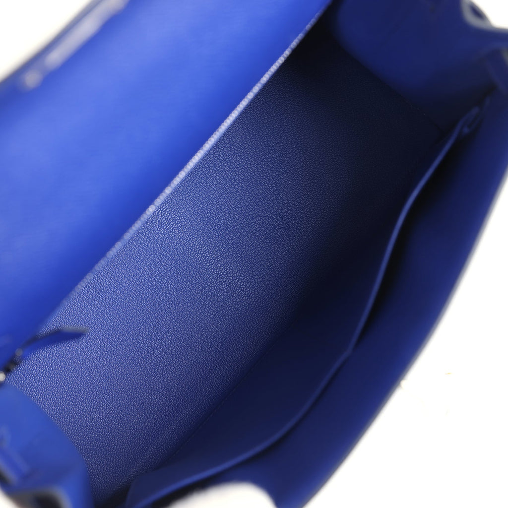 Pre-owned Hermes Kelly Sellier 28 Bleu Electric Epsom Brushed Palladium Hardware