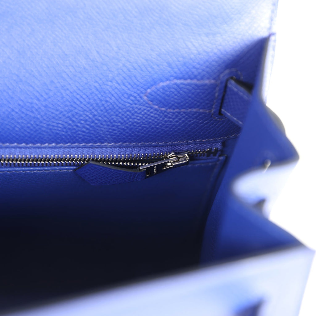 Pre-owned Hermes Kelly Sellier 28 Bleu Electric Epsom Brushed Palladium Hardware