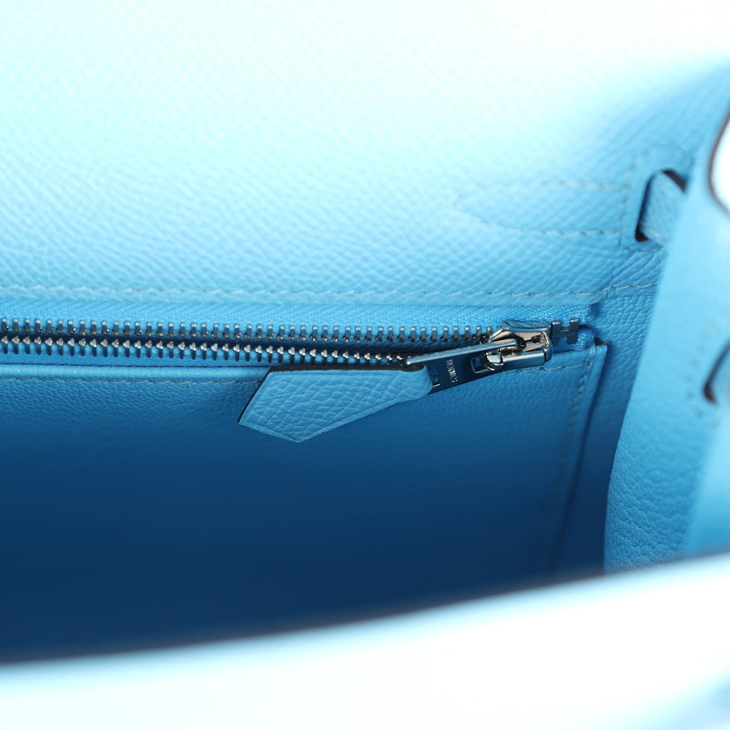 Hermes Kelly Sellier 25 Celeste Epsom Palladium Hardware