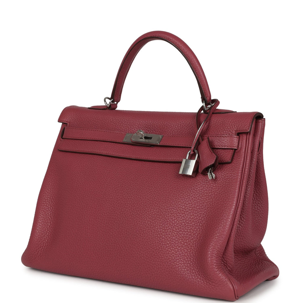 Pre-owned Hermes Retourne Kelly 35 Bois De Rose Clemence Palladium Hardware