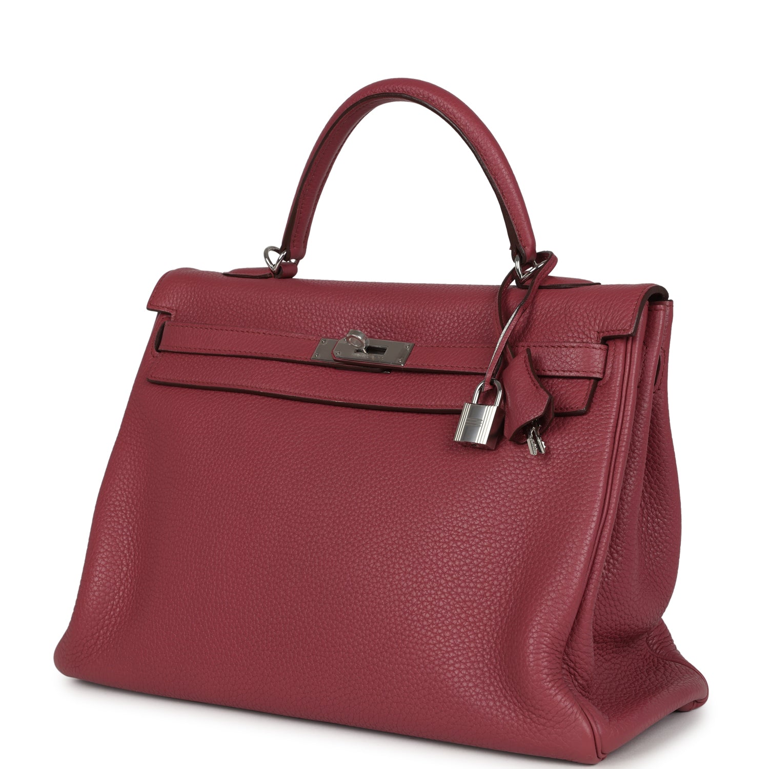 Pre-owned Hermes Retourne Kelly 35 Bois De Rose Clemence Palladium Hardware
