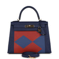Pre-owned Hermes Special Order (HSS) Kellygraphie Kelly Sellier 28 "Lettre B" Bleu Nuit Epsom Permabrass Hardware