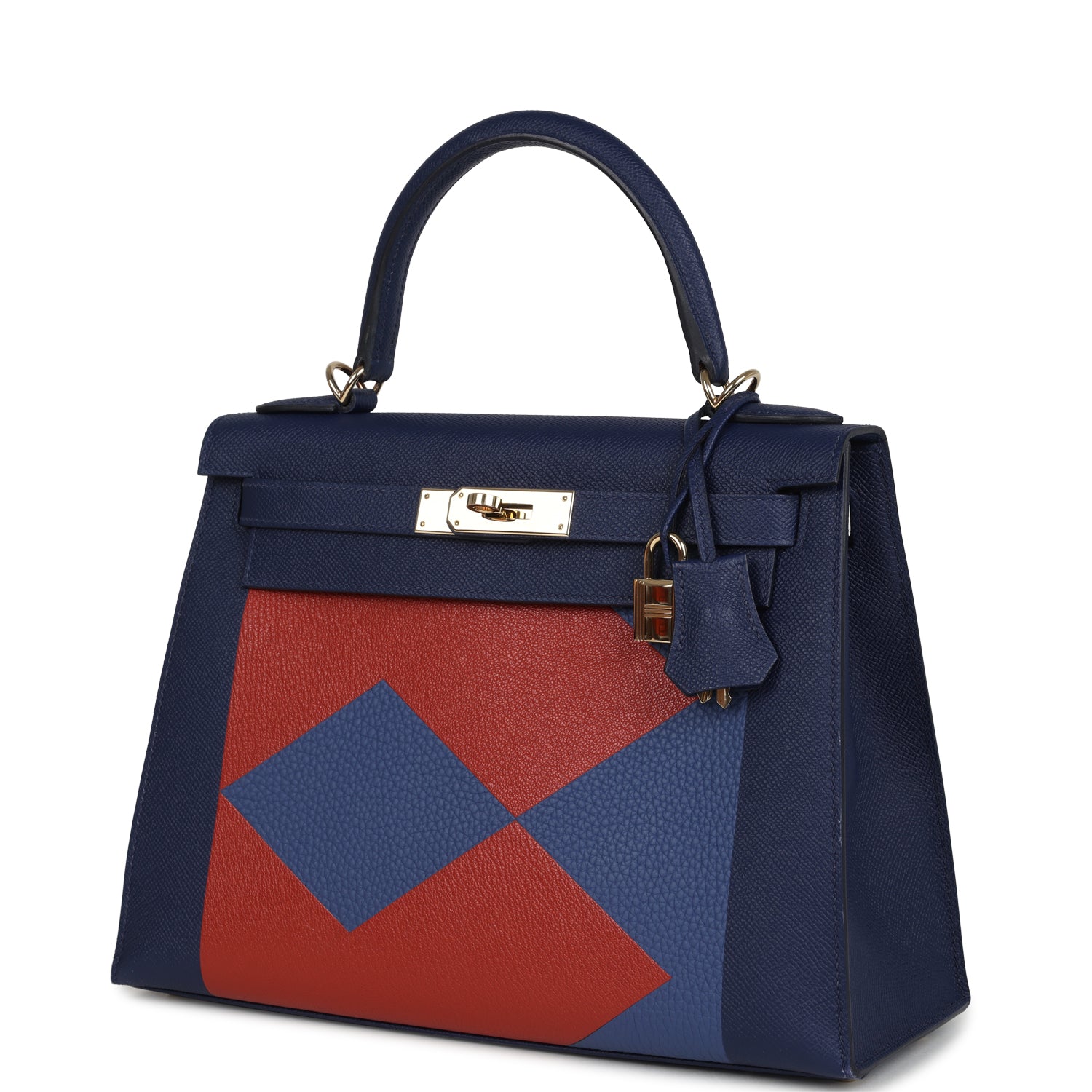 Pre-owned Hermes Special Order (HSS) Kellygraphie Kelly Sellier 28 "Lettre B" Bleu Nuit Epsom Permabrass Hardware